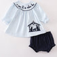 Navy plaid nativity embroidery girl bloomers set
