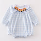 Teal thanksgiving turkey french knot plaid girl bubble