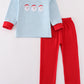Blue stripe santa claus embroide boy set