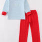 Blue stripe santa claus embroide boy set