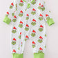Green striped grinch print Zipper boy romper