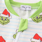 Green striped grinch print Zipper boy romper