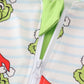 Green striped grinch print Zipper boy romper