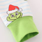 Green striped grinch print Zipper boy romper