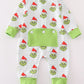Green striped grinch print Zipper boy romper