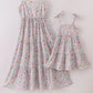 Mint pink floral print mom&me tiered dress