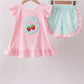 Pink Strawberry Applique Knit Set