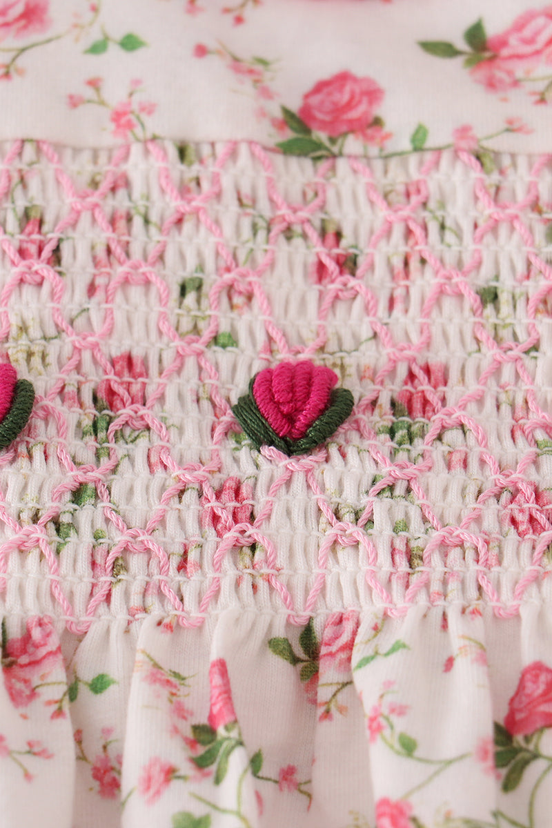 Pink rose hand smocked pants set