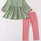 Green christmas reindeer embroidery girl set