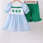 Blue clover embroidery swiss dot shorts set