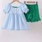 Blue clover embroidery swiss dot shorts set
