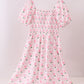 Pink bow hydrangea smocked women dress