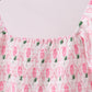 Pink bow hydrangea smocked women dress