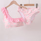 Pink rose ruffle 2pc women swimsuit