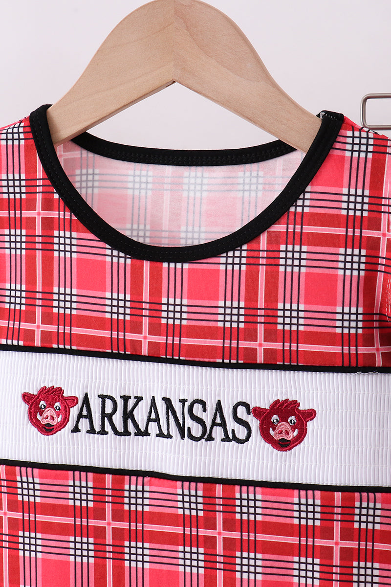 Arkansas smocked plaid ruffle shorts set