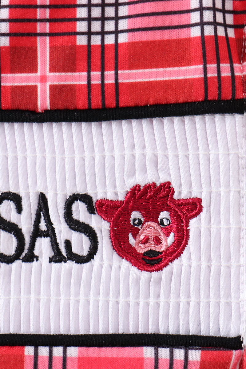 Arkansas smocked plaid ruffle shorts set