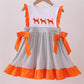 Orange Tennessee embroidery stripe ruffle dress