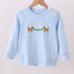 Blue puppy clover embroidery top