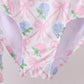 Blue bow floral women 2pc swimsuit