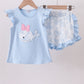 Blue Whale Applique Ruffle Shorts Set