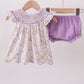 Purple Floral Smocked Bloomer Set