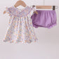 Purple Floral Smocked Bloomer Set