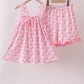 Pink floral print bow ruffle shorts set
