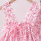 Pink floral print bow ruffle shorts set