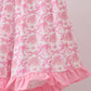 Pink floral print bow ruffle shorts set
