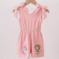 Pink character embroidery jumpsuit