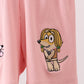 Pink character embroidery jumpsuit