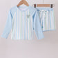 Blue character embroidery stripe long sleeve swimsuit