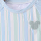 Blue character embroidery stripe long sleeve swimsuit