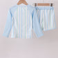 Blue character embroidery stripe long sleeve swimsuit