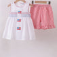 Pink flag smocked ruffle shorts set