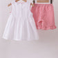 Pink flag smocked ruffle shorts set