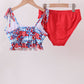 Red floral print 2pc swimsuit