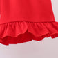 Red flag smocked stripe ruffle shorts set