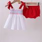 White smocked jacquard bloomer set