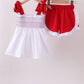White smocked jacquard ruffle shorts set