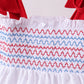White smocked jacquard ruffle shorts set