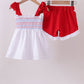 White smocked jacquard ruffle shorts set