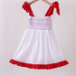 White smocked jacquard ruffle dress