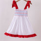 White smocked jacquard ruffle dress