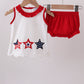 Red star applique ruffle bloomer set