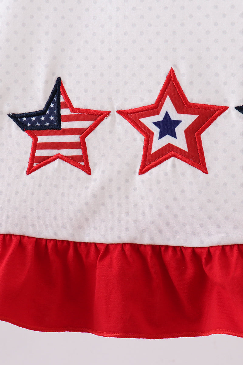 Red star applique ruffle dress