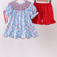 Blue bow smocked ruffle shorts set