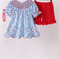 Blue bow smocked ruffle shorts set