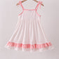 Pink bow smocked dot ruffle dress