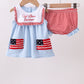 Blue god bless America flag french knot ruffle bloomer set